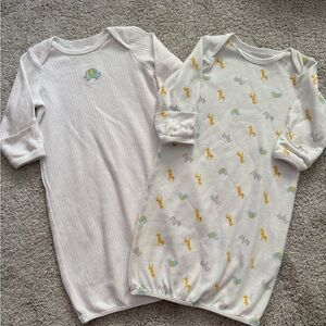 White Baby Sleep Gown Set with Safari Prints - 100% cotton